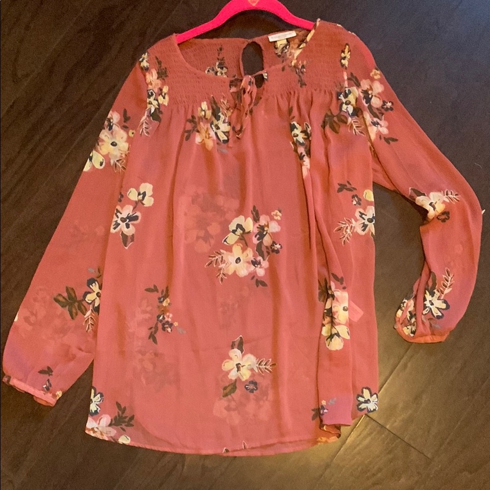Pink Floral Liz Lange Maternity Sheer Blouse